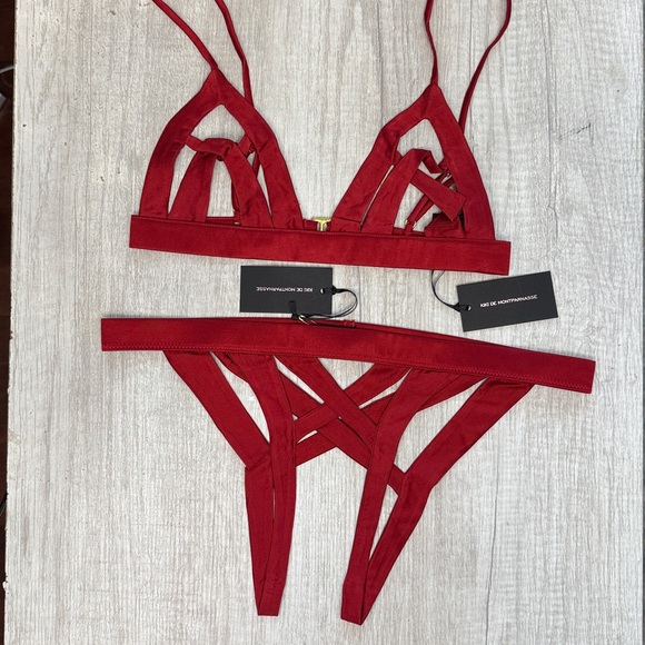 Kiki De Montparnasse Other - NWT Kiki De Montparnasse Seduire Red Silk Ouvert Open Cage Cup Bra & Panty Set